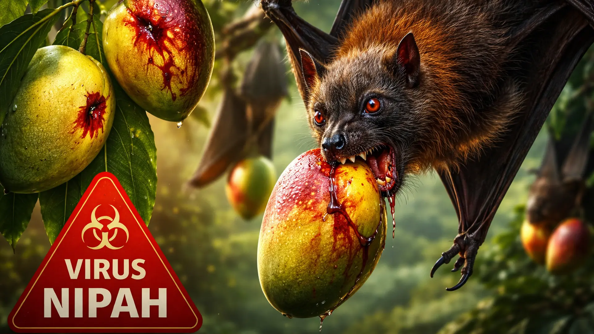 Dơi ăn trái xoài trong vườn nhiệt đới.