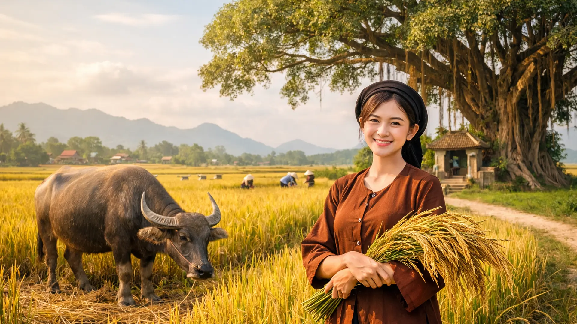 Những hình ảnh quen thuộc cùng cánh đồng lúa chín ở Việt Nam.