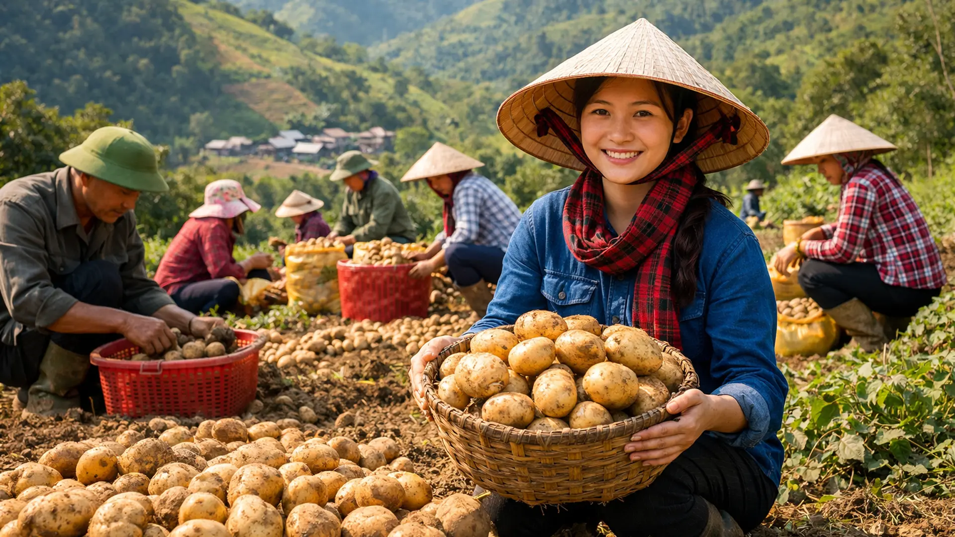 Bà con thu hoạch khoai tây.
