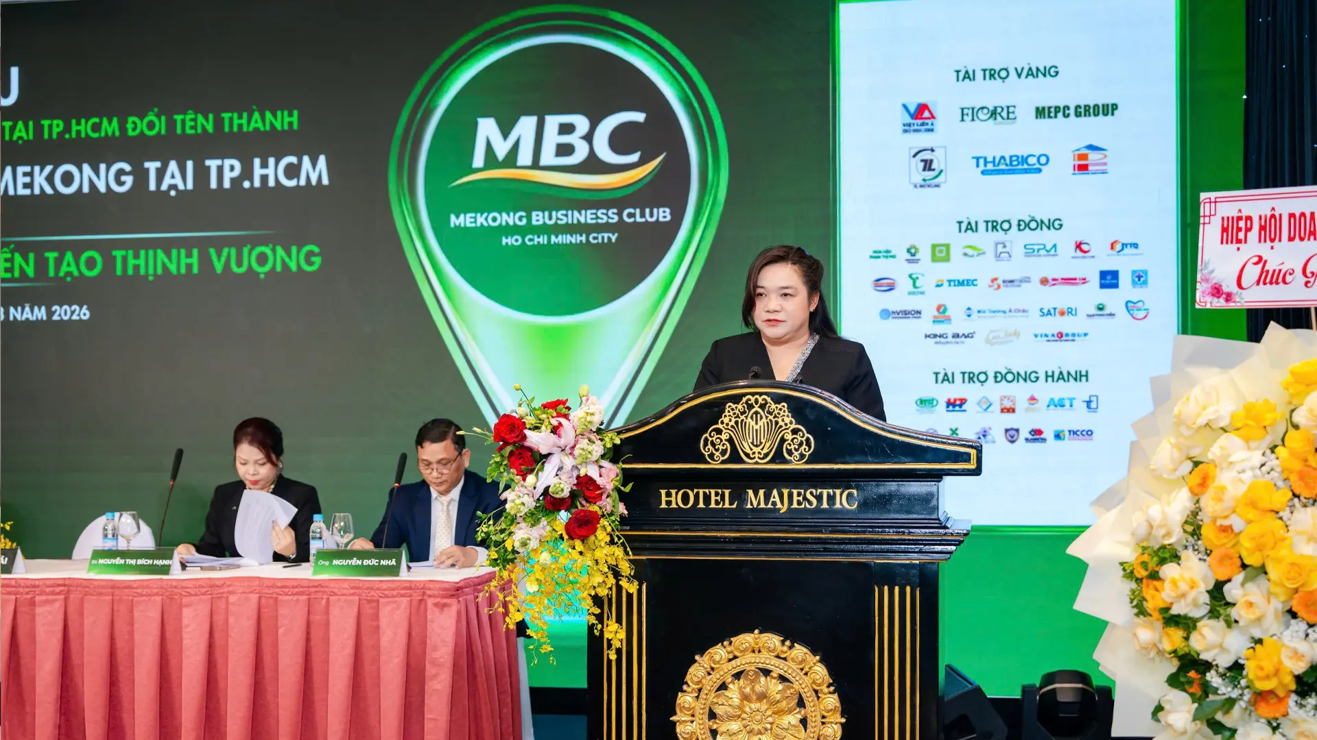 Tân Chủ tịch Câu lạc bộ Doanh nghiệp Mekong tại thành phố Hồ Chí Minh nhiệm kỳ I Lâm Thúy Ái phát biểu tại Đại hội.